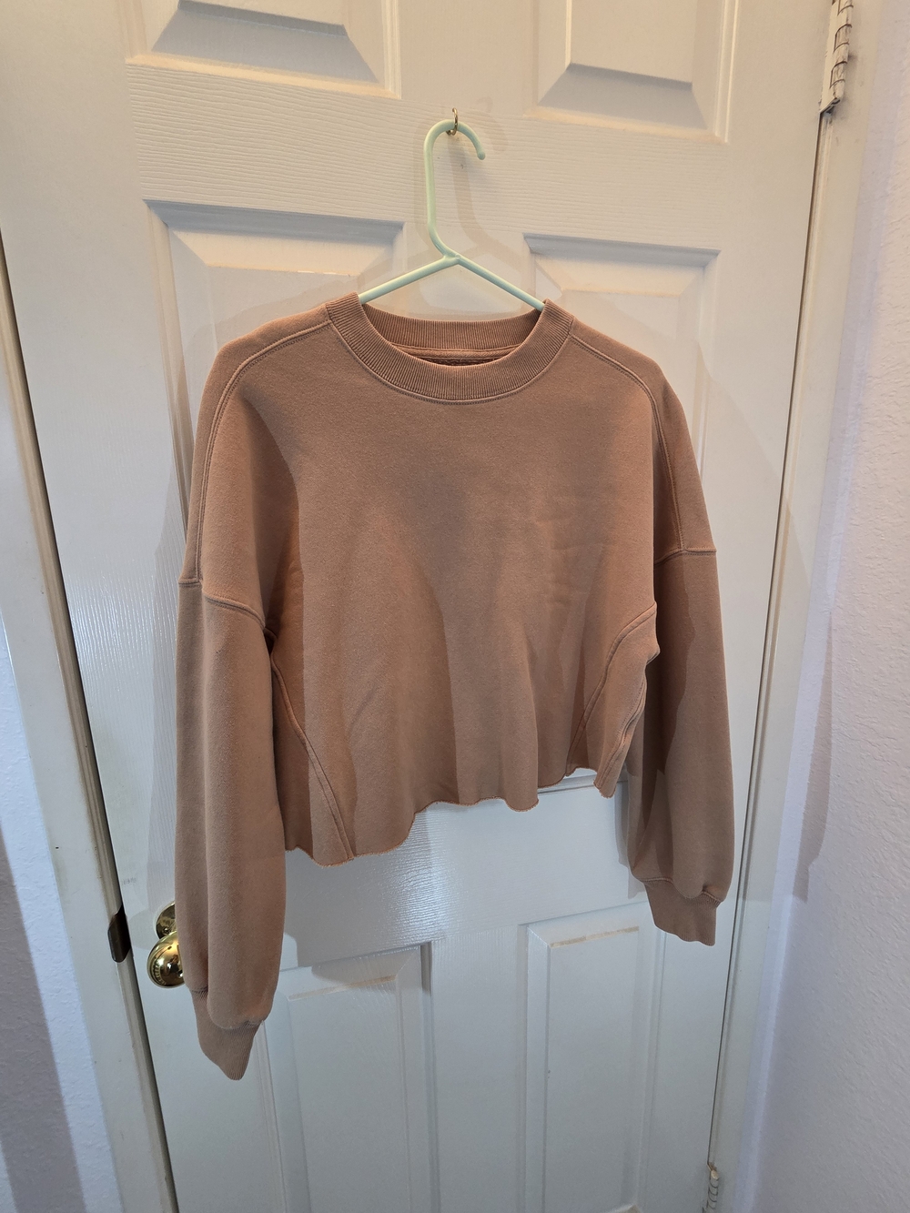 Abercrombie & Fitch Cropped Crew Sweatshirt in Beige